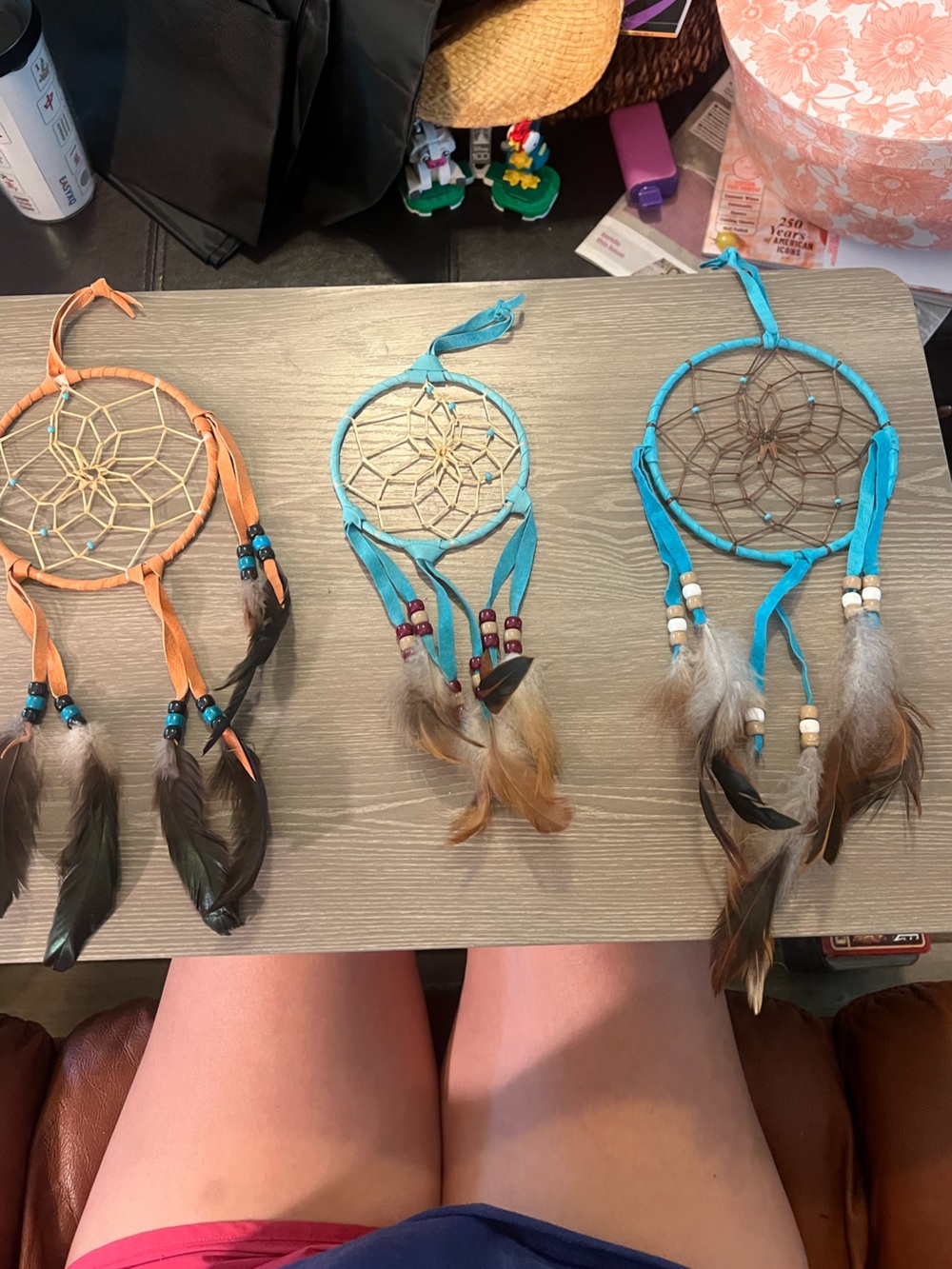 3 Feather Dreamcatcher Wall Hanging - Blue & Orange